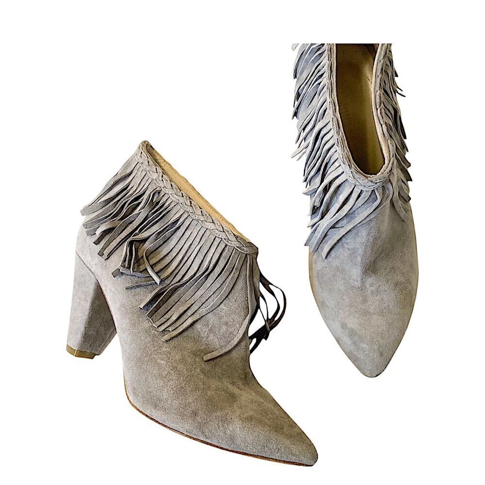 Anine Bing Irmelin Suede Fringe Ankle Boots,  Gray/Taupe,  Size 38EU